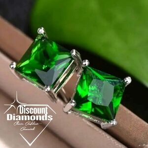 Green Natural Zircon Stud Push Back Earrings on 925 Sterling Silver 